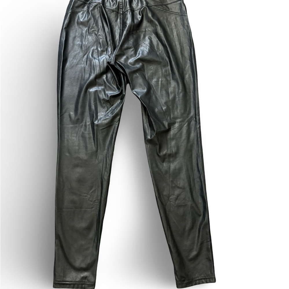 HUE l L Contemporary Stretch Faux Leather Suede Lining Taper Leg Leggings Pants - Picture 4 of 5